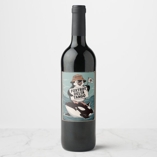 Etiqueta Para Botella De Vino Protesta vintage contra el activismo pingüino (Anverso)