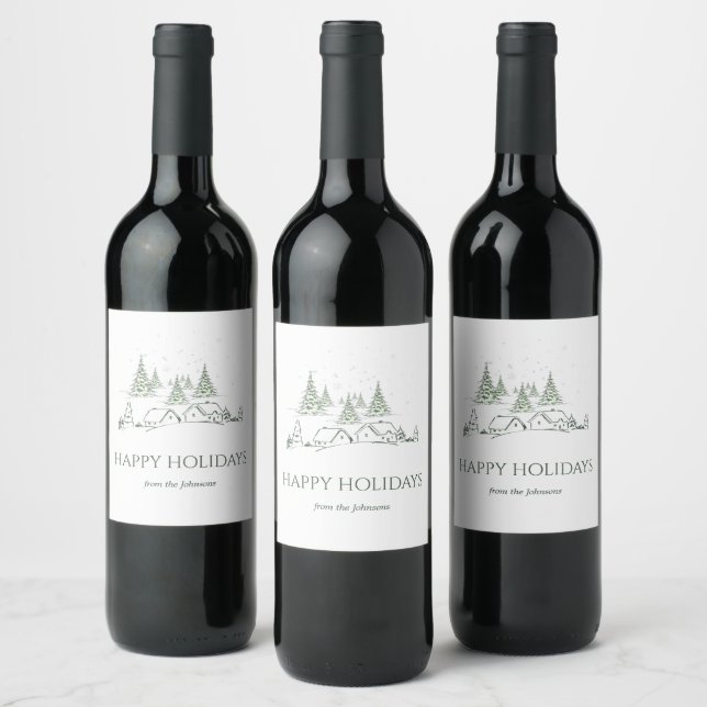 Etiqueta Para Botella De Vino Pueblo de Navidades Snowy (Botellas)