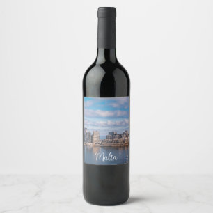 Etiqueta Para Botella De Vino Puerto de Sliema y rascacielos de Malta