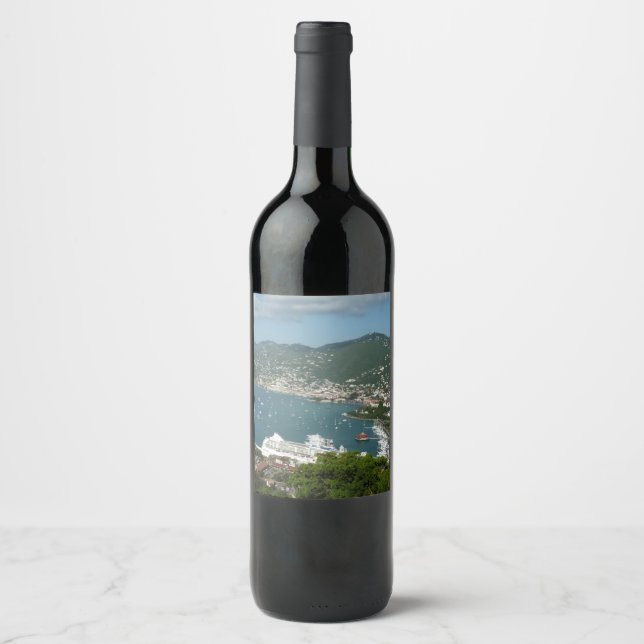 Etiqueta Para Botella De Vino Puerto de St. Thomas Islas Vírgenes Estadounidense (Anverso)