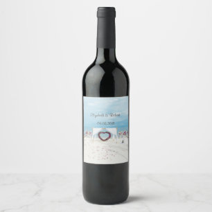 Etiqueta Para Botella De Vino Puerto Floral de Bodas de Playa