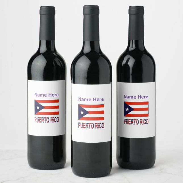 Etiqueta Para Botella De Vino Puerto Rico y la bandera puertorriqueña personaliz (Botellas)