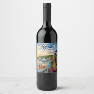 Etiqueta Para Botella De Vino Puesta de sol en el puerto de Mystic, Connecticut