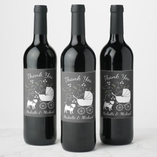 Etiqueta Para Botella De Vino Pug Dog Baby Shower Gris Puppy Género Neutral