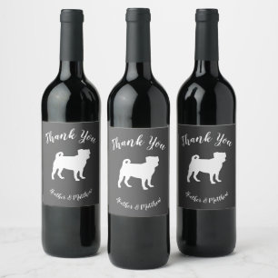 Etiqueta Para Botella De Vino Pug Dog Baby Shower Gris Puppy Género Neutral
