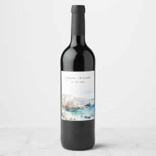 Etiqueta Para Botella De Vino Puglia, Italia Paisaje Acuarela Boda