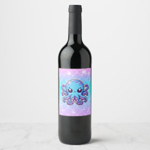 Etiqueta Para Botella De Vino Pulpo azul lindo