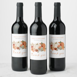 Etiqueta Para Botella De Vino Pumpkins Autumals Florals Nombres Boda Gracias