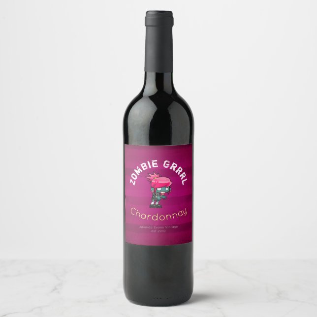 Etiqueta Para Botella De Vino Punk Rock Zombie Chica Wine (Anverso)