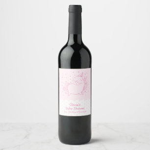 Etiqueta Para Botella De Vino Punto de Polka Moderno Rosa Cute Unicornio Baby Sh