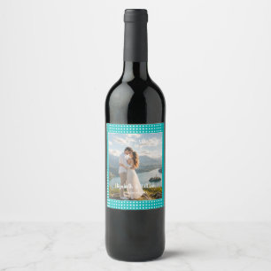 Etiqueta Para Botella De Vino Puntos blancos de lunares en azul turquesa – Boda
