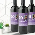 Etiqueta Para Botella De Vino Purple 50 y Fabulous Purpurina 50th Birthday Photo<br><div class="desc">Purple 50 y Fabulous Purpurina 50th Birthday Photo Wine Label. Personalice las etiquetas con su foto,  su nombre y el número de edad. Es genial para la fiesta de cumpleaños de una mujer.</div>