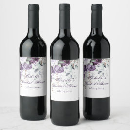 Etiqueta Para Botella De Vino Purple Elegent Floral Watercolor Bridal Shower