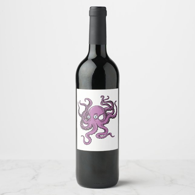 Etiqueta Para Botella De Vino Purple Octopus (Anverso)