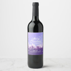 Etiqueta Para Botella De Vino Púrpura personalizado Bosque Nevado Pacífico Navid