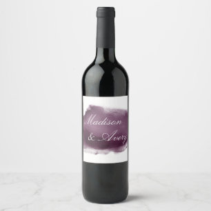 Etiqueta Para Botella De Vino Púrpura Pluma moderna acuarela Boda romántico
