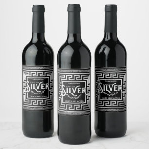 Etiqueta Para Botella De Vino Purpurina 25º aniversario de Boda de Plata