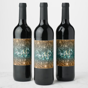 Etiqueta Para Botella De Vino Purpurina brillante y colorido