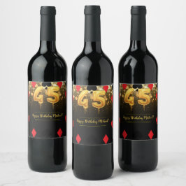 Etiqueta Para Botella De Vino Purpurina de Oro casino temática 45º Cumpleaños