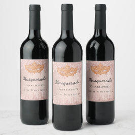 Etiqueta Para Botella De Vino Purpurina de oro de rosa de mascarada bebe la fies