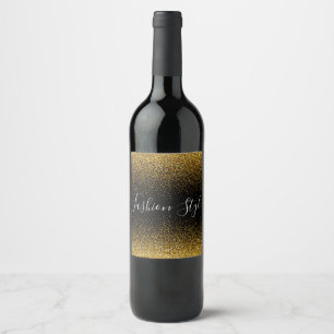 Etiqueta Para Botella De Vino Purpurina de oro en estilo de moda negro