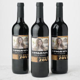 Etiqueta Para Botella De Vino Purpurina de Oro Graduado de Congrats Modernos