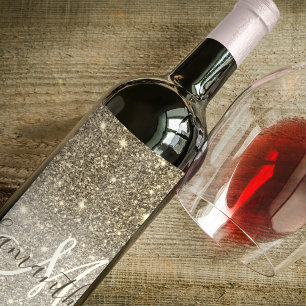 Etiqueta Para Botella De Vino Purpurina de oro moderno marca nombre personalizad