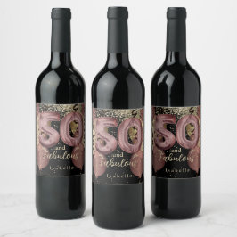 Etiqueta Para Botella De Vino Purpurina de oro negro y Rosa 50 cumpleaños