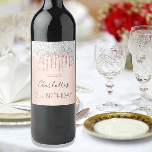 Etiqueta Para Botella De Vino Purpurina de oro rosa de cumpleaños destello de pl