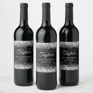 Etiqueta Para Botella De Vino Purpurina de Plata Nacimiento Negro 21