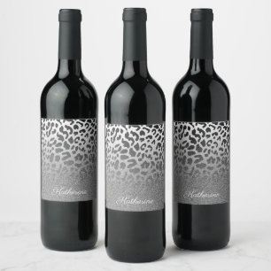 Etiqueta Para Botella De Vino Purpurina Leopard Print