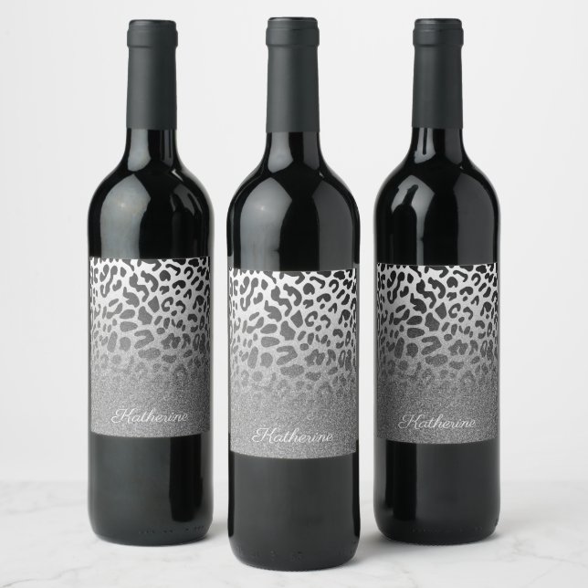 Etiqueta Para Botella De Vino Purpurina Leopard Print (Botellas)