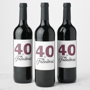Etiqueta Para Botella De Vino Purpurina morado 40 y fabuloso Fiesta de cumpleaño
