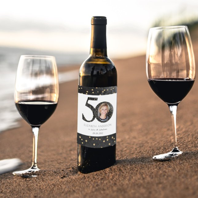 Etiqueta Para Botella De Vino Purpurina negro 50 y fabulosa foto (Subido por el creador)