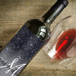 Etiqueta Para Botella De Vino Purpurina negro moderno marca nombre personalizado