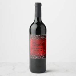 Etiqueta Para Botella De Vino Purpurina Negro Relieve metalizado Rojo 50 cumplea