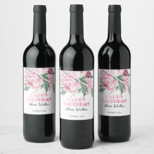 Etiqueta Para Botella De Vino Purpurina Pink Peony Floral Greeneration Cumpleaño