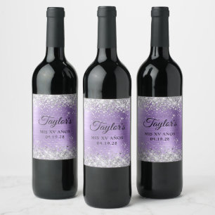 Etiqueta Para Botella De Vino Purpurina plateado Relieve metalizado púrpura lige