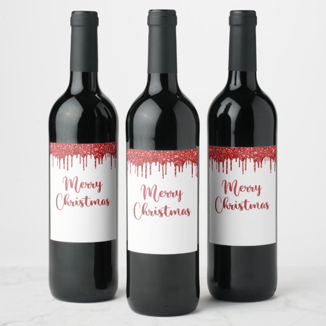 Etiqueta Para Botella De Vino Purpurina Rojo feliz navidad (Botellas)