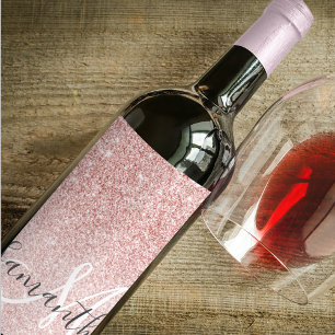 Etiqueta Para Botella De Vino Purpurina rosa moderno marca nombre personalizado