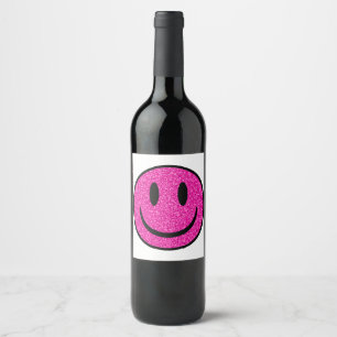Etiqueta Para Botella De Vino Purpurina rosa sonríe cara