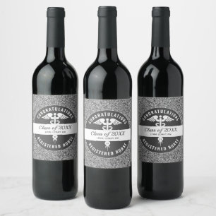 Etiqueta Para Botella De Vino Purpurina Silver del partido de graduación de enf