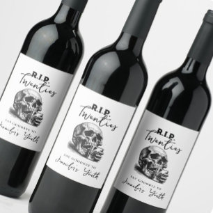 Etiqueta Para Botella De Vino Q.E.P.D. Veintage Skull Martini Birthday Party