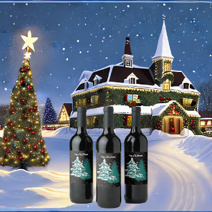 Etiqueta Para Botella De Vino Que nieve acuarela Navidades de invierno Woodland