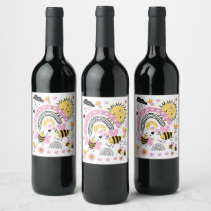 Etiqueta Para Botella De Vino Queen BEES BFF, Baby Girl, Girly Gifts Pink