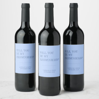Etiqueta Para Botella De Vino ¿Quieres Ser Mi Dama de Honor Minimalista Azul Beb