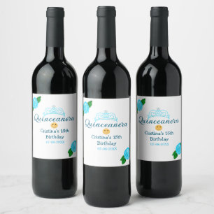Etiqueta Para Botella De Vino Quinceanera anos 15 años rosa azul arte de la coro