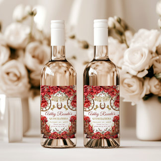 Etiqueta Para Botella De Vino Quinceañera Country Western Botas de Vaquero Rosas