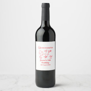 Etiqueta Para Botella De Vino Quinceañera cumpleaños 15 rojo fiesta de playa árb