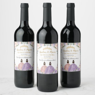 Etiqueta Para Botella De Vino Quinceañera Lilac Rubor Floral Twin Chicas Sweet 1